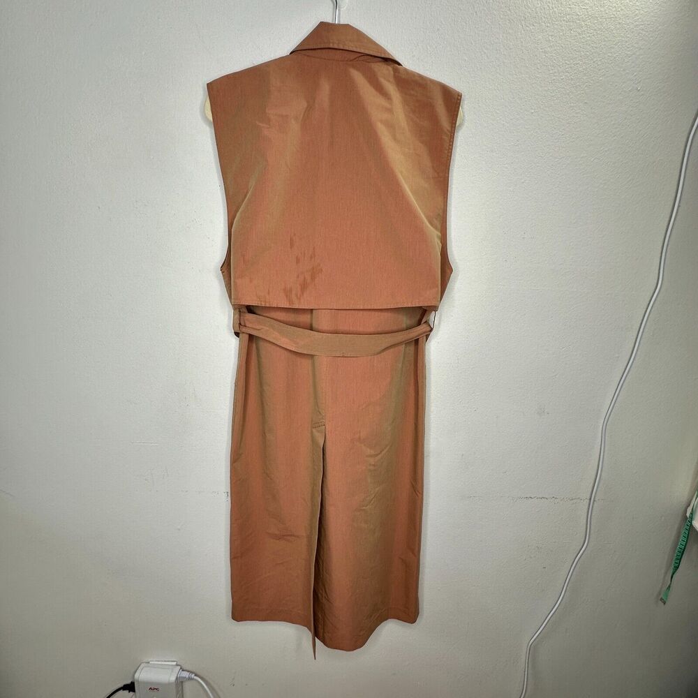 Aeron Delray Dusty Peach Iridescent Sleeveless Button Trench Coat Welt Pockets - Picture 4 of 13